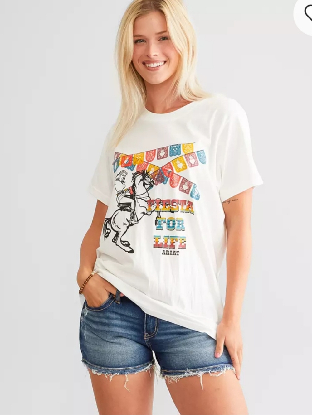 Ariat White Fiesta For Life Tee Shirt Graphic Women's M Cotton Cowboy Western